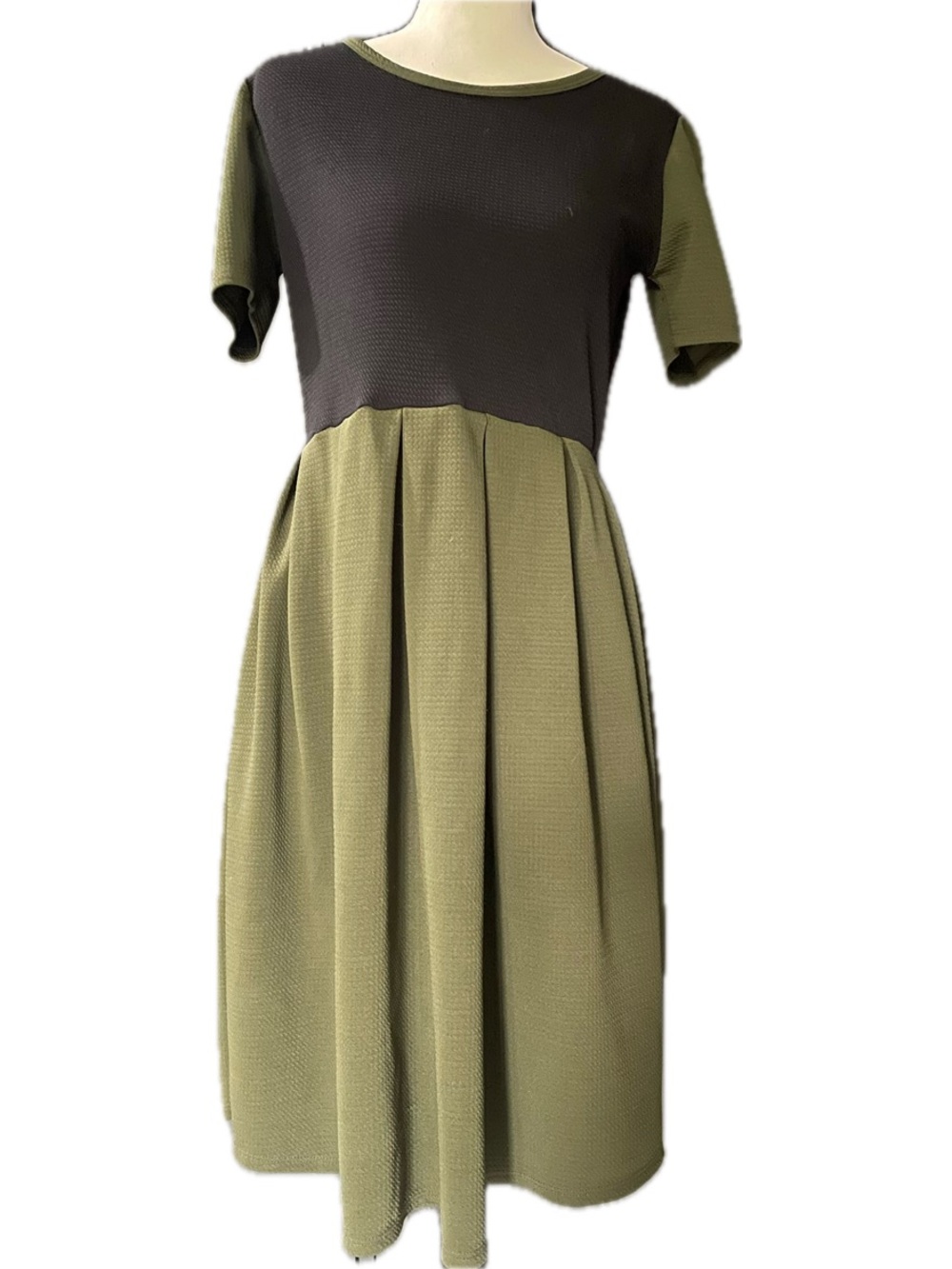 Lularoe Amelia Olive Green & Black A-Line Women's Dress Medium